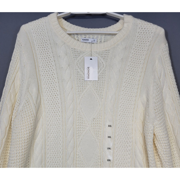 Sonoma Sweater Mens XXL Cream Ivory Cable Knit Pullover Crewneck Long Sleeves - Picture 7 of 16